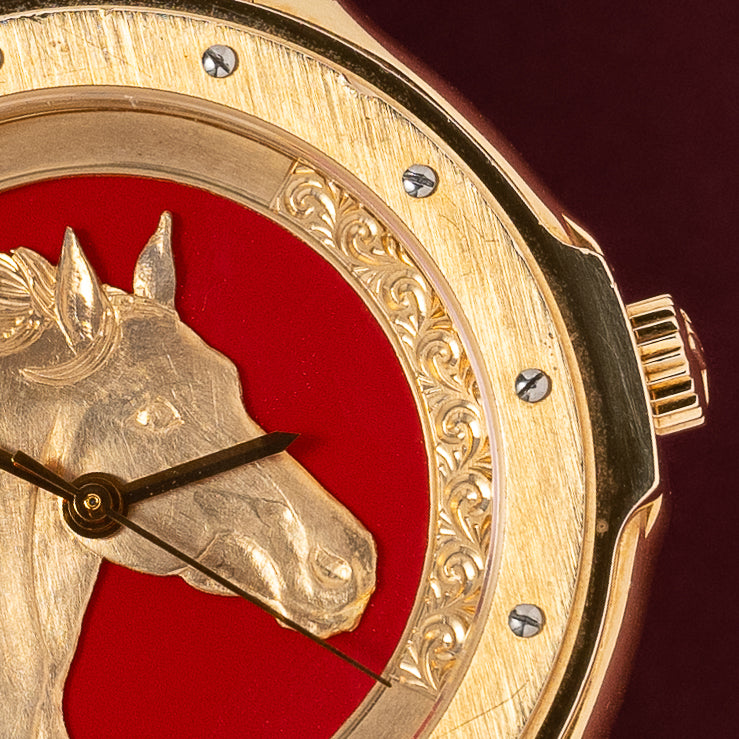 Hublot MDM Genève 1582.8 Rose Gold Red Horse Champlevé Enamel Dial