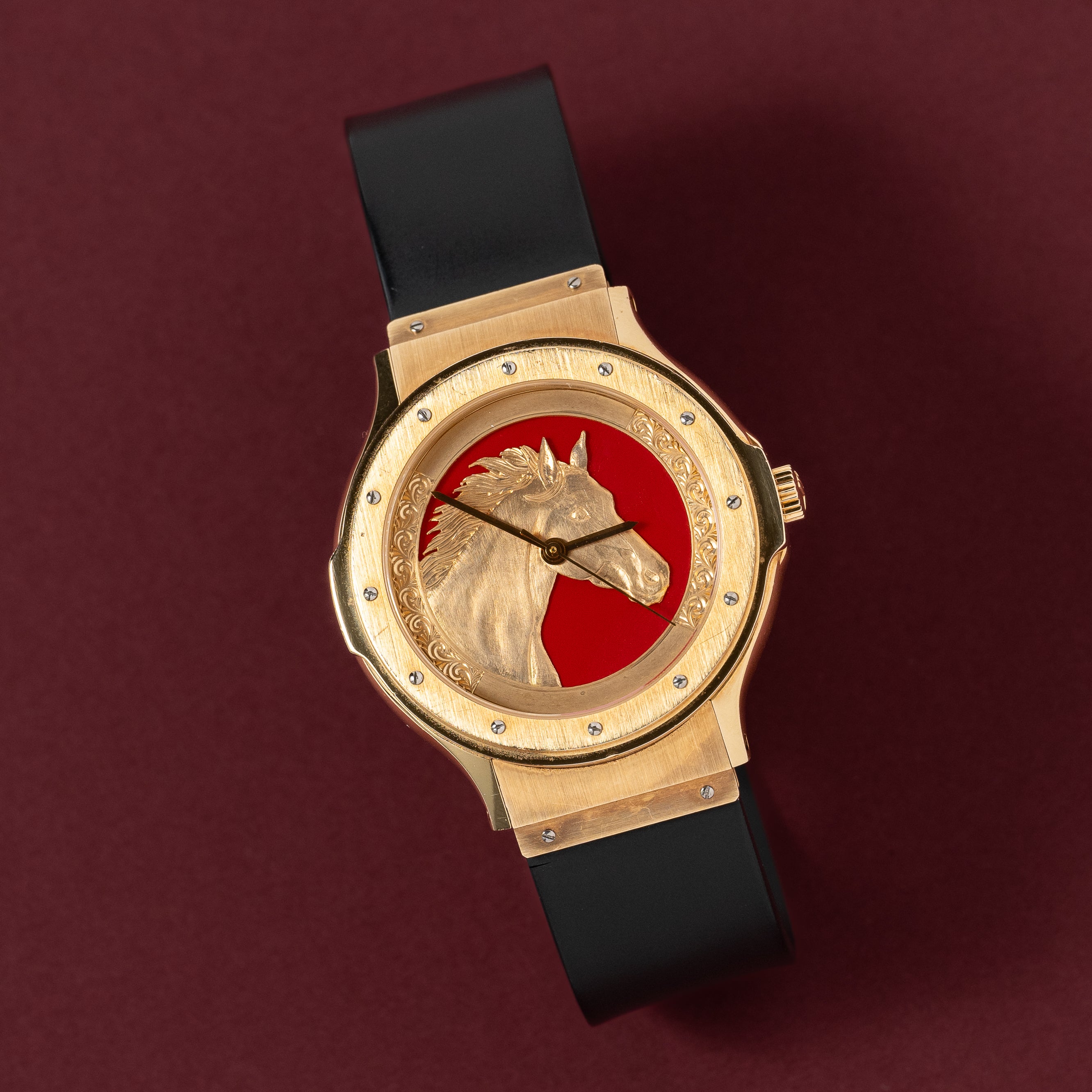 Hublot MDM Genève 1582.8 Rose Gold Red Horse Champlevé Enamel Dial