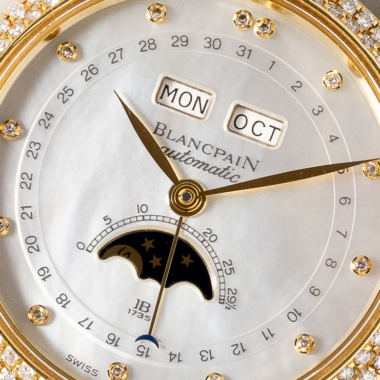 Blancpain Villeret 6595-3890 Annual Calendar Mother of Pearl Dial & Diamonds Bezel